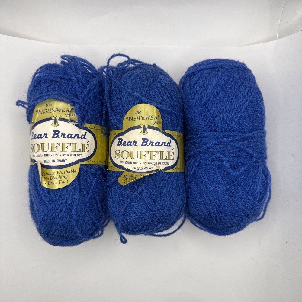 Vintage Bear Brand Soufflé Lot of 3 Skeins Yarn Blue Color 446